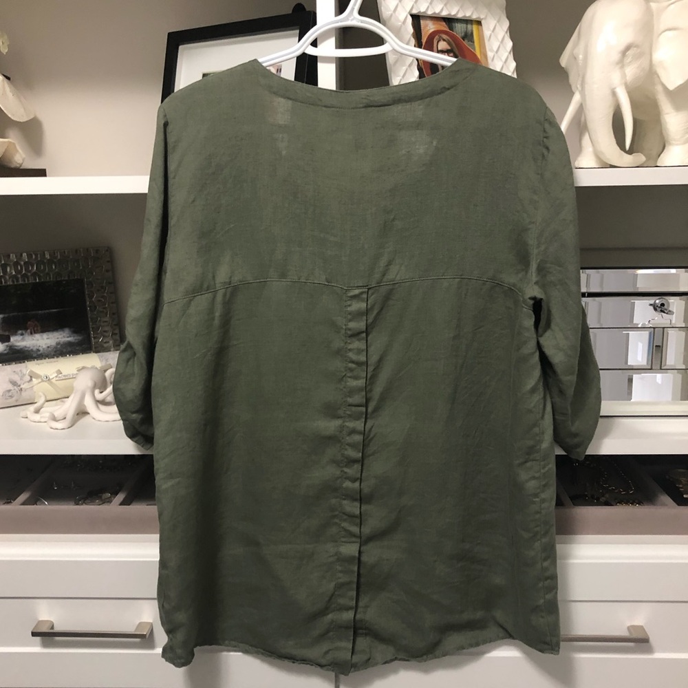 Ellen Tracey olive green linen top - Picture 2 of 2